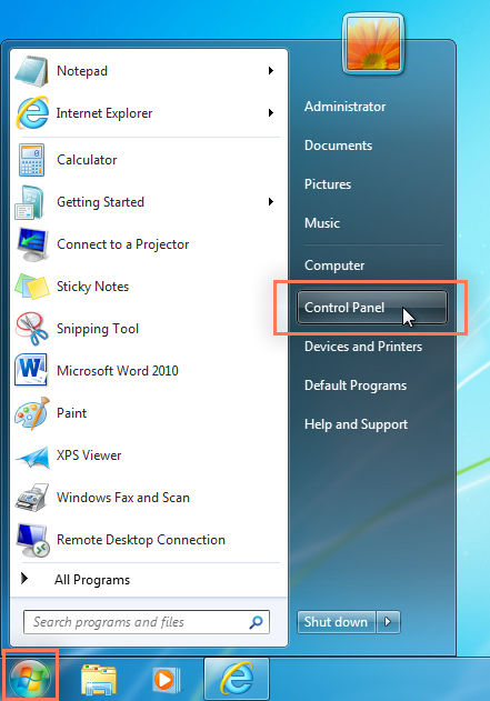 کنترل پانل ویندوز 7 و نسخه های قبل از آن 
